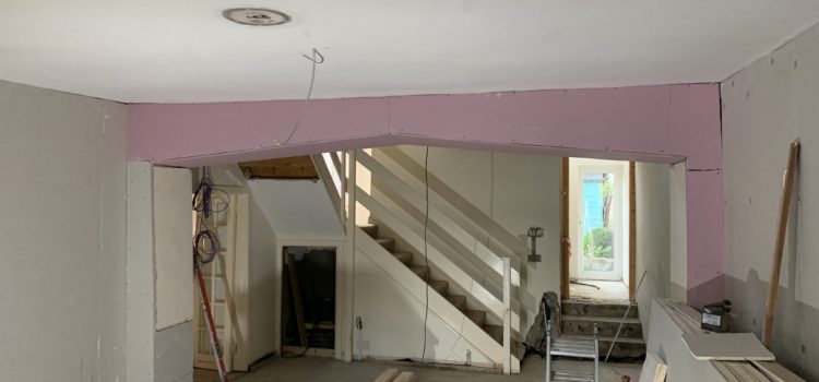 Plasterboard goes up, pipes come down Plasterboard goes up, pipes come down
