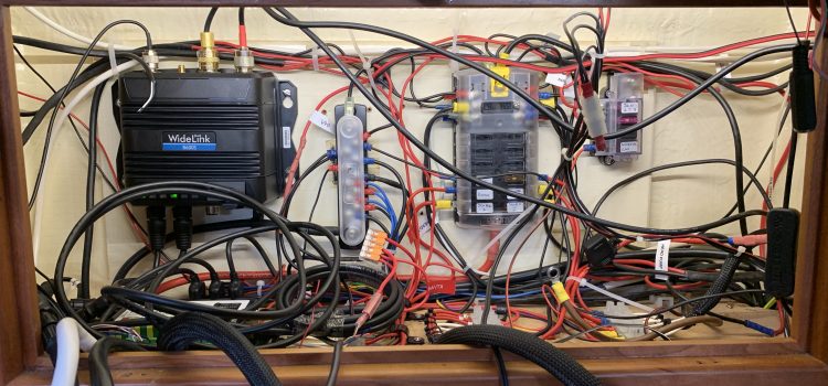Wiring in the B600s – Friday A photo of the wiring locker showing the complete mess of wiring that needs to be sorted out