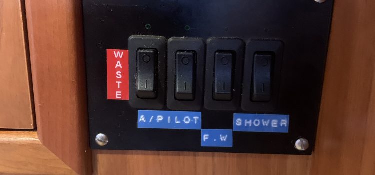 Sunday fiddling Showing the new labels on switch bank 3; a label saying this is switch bank 3, and a label for the waste pump